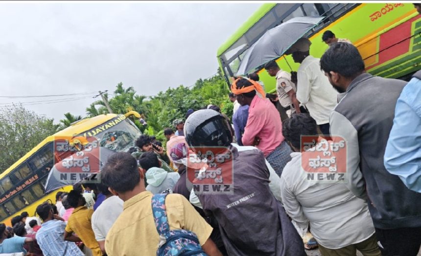 ಮುಂಡಗೋಡ-ಶಿರಸಿ ರಸ್ತೆಯ ನಂದಿಪುರ ಬಳಿ, KSRTC ಬಸ್, ಖಾಸಗಿ ಬಸ್ ನಡುವೆ ಮುಖಾಮುಕಿ ಡಿಕ್ಕಿ, ಕೆಲವ್ರಿಗೆ ಗಾಯ..!